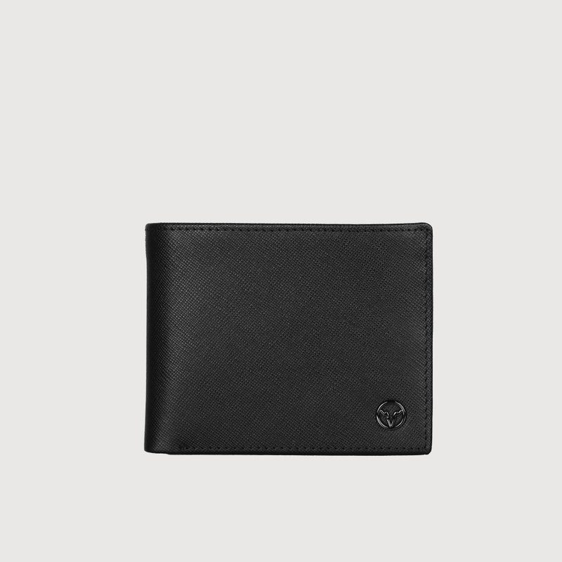 [Free upgrade gift packaging] Cassian 8-card center flip-up zipper coin bag wallet - black/VA134 - Wallets - Genuine Leather Black