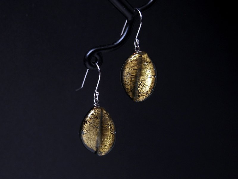 #GE0443 Murano Glass Beads Earring - ต่างหู - แก้ว สีทอง