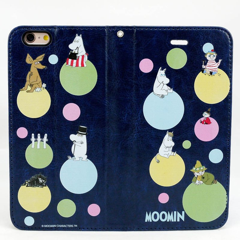Moomin Genuine Authorized-Rainbow Bubble Leather Phone Case - เคส/ซองมือถือ - หนังแท้ สีน้ำเงิน