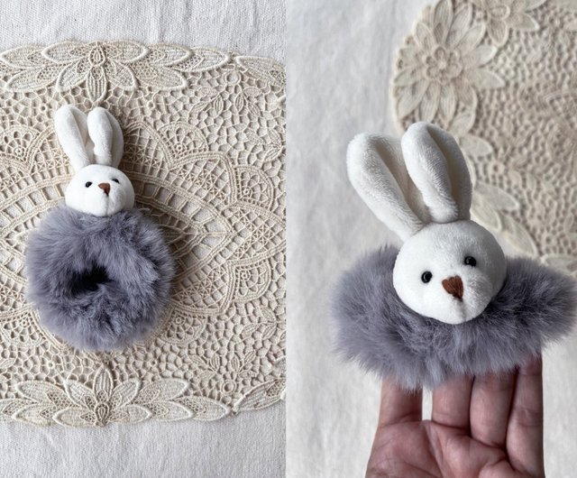 Vintage RABBIT Doll and Fur hair tie 3D bunny hair rubber bandhair pony tail Shop puremorningvintage Hair Accessories Pinkoi