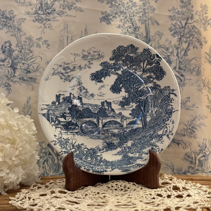 40495-經典法國古董GIEN鄉村風景瓷盤23.5cm - 盤子/餐盤/盤架 - 瓷 