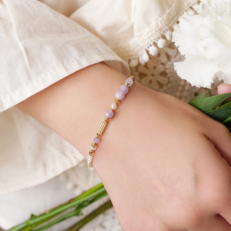 愛情 貴人 x 紫水晶 淡水珍珠 18K金 紫 【琴房裡的雲朵】 手鍊 - 手鍊/手環 - 寶石 