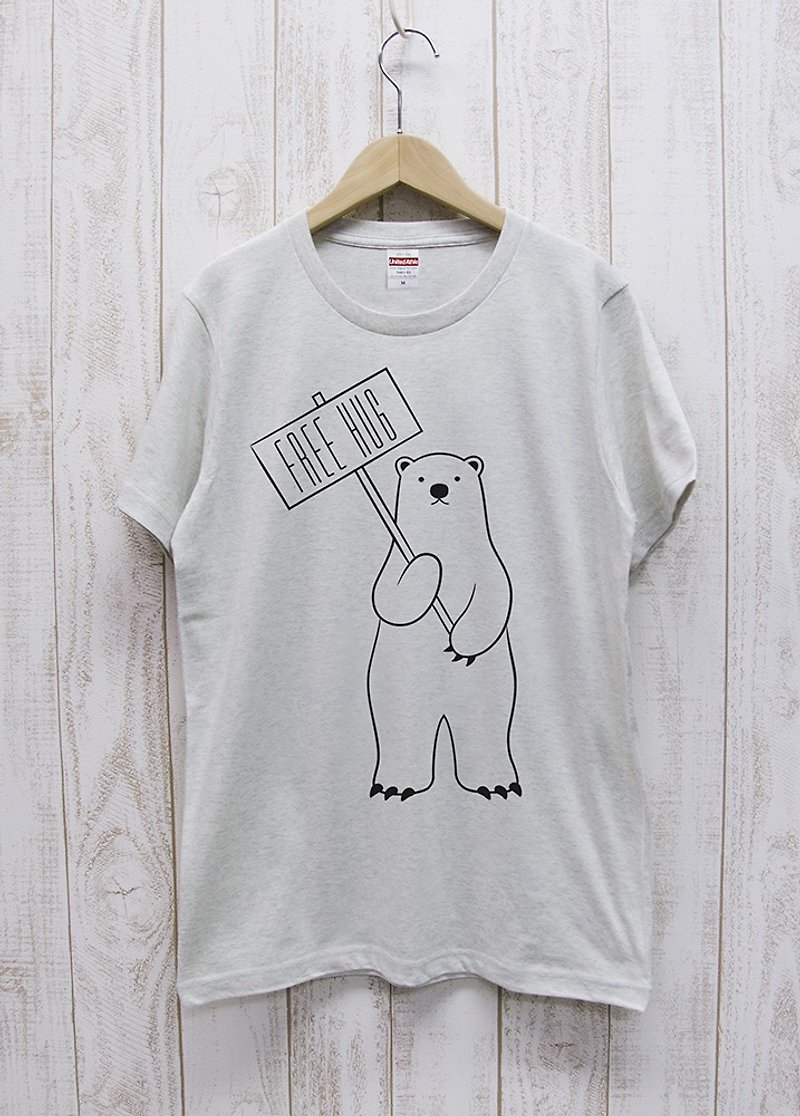 FREE HUG Guide Polar Bear Oatmeal / R011-T-OA - เสื้อฮู้ด - ผ้าฝ้าย/ผ้าลินิน ขาว