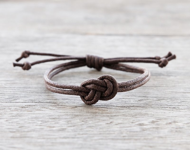 Infinity bracelet , waxed cotton cord bracelet in dark brown - Bracelets - Cotton & Hemp Brown