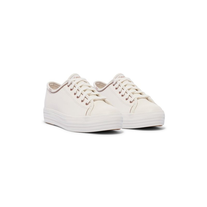 keds Triple Kick Leather Trim Platform Casual Sneakers - White WH68115 - รองเท้าลำลองผู้หญิง - วัสดุอื่นๆ 