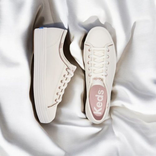 Keds KEDS Triple Kick 皮革滾邊厚底休閒鞋小白鞋 WH68115
