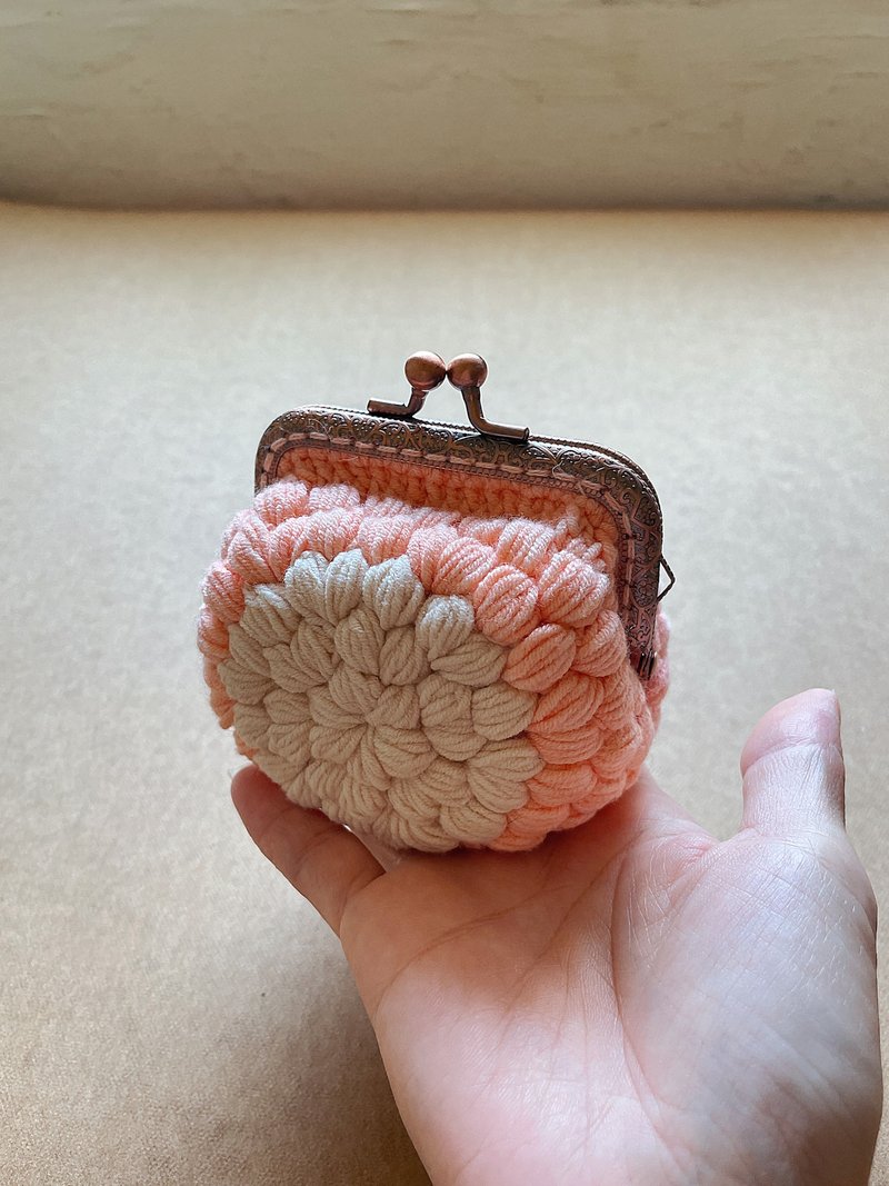 -編織綻放系列/*桃櫻粉*口金零錢收納包 - 零錢包/小錢包 - 棉．麻 粉紅色