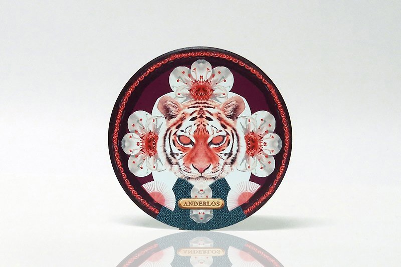 Limited Edition Tiger Love Flowers Printed Hand-painted Designer Series Round Ab - Coasters - Pottery Purple
