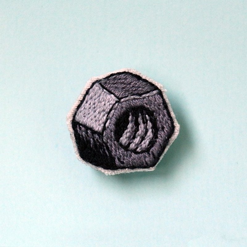 Mini handmade embroidery pin - Nuts - เข็มกลัด - งานปัก สีเทา