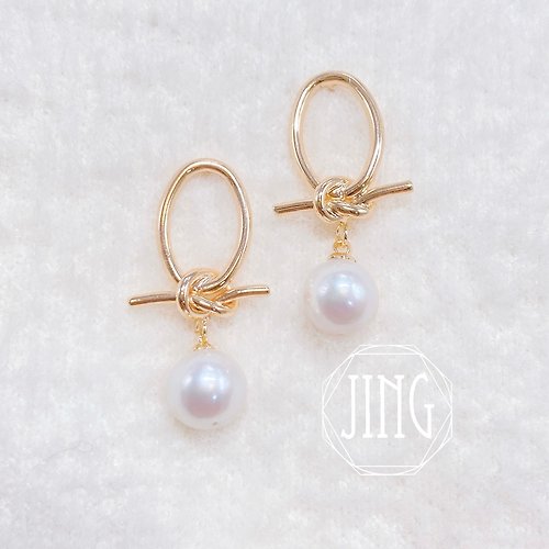 JING-Jewelry 天然淡水Akoya珍珠設計款|結緣繩結耳環