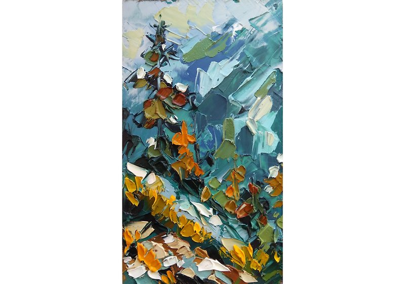 Canadian Rockies Art Spruce Painting British Columbia Small Original - Posters - Other Materials Multicolor