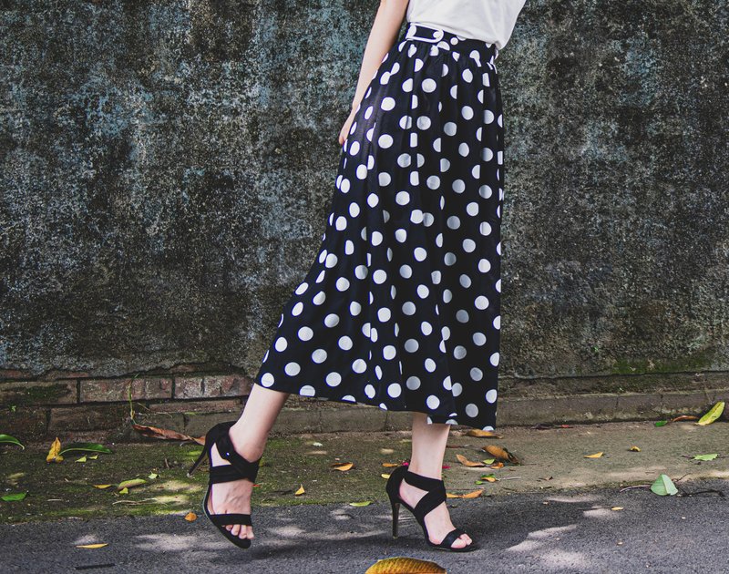【joliememe】波卡圓點中長裙Polka Dot Skirt - 裙子/長裙 - 聚酯纖維 黑色