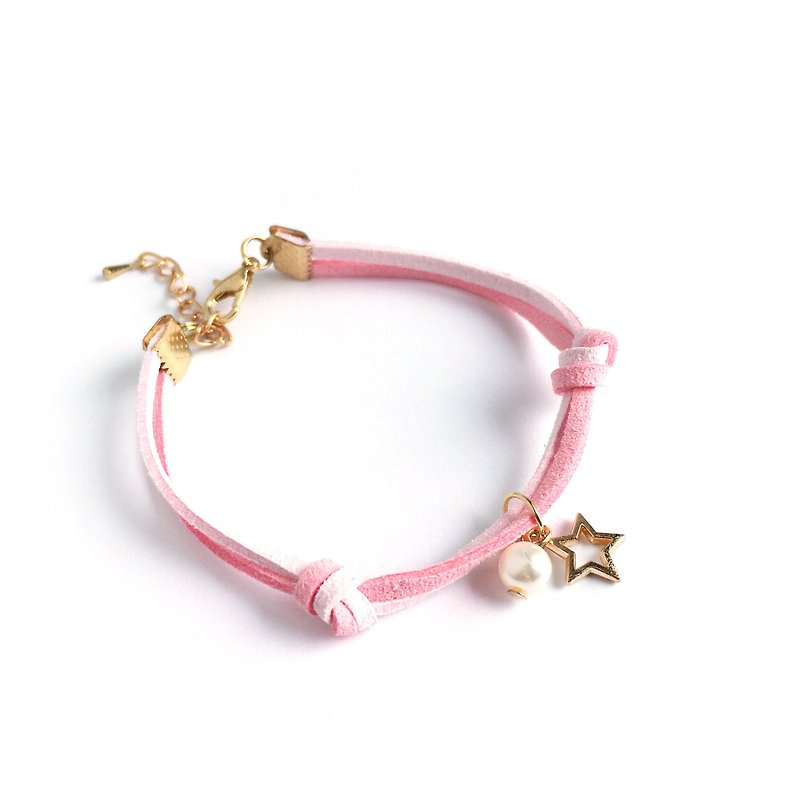 小星星 聖誕節限定 手工製作 手環 淡金色系列-櫻花粉 - 手鍊/手鐲 - 其他材質 粉紅色