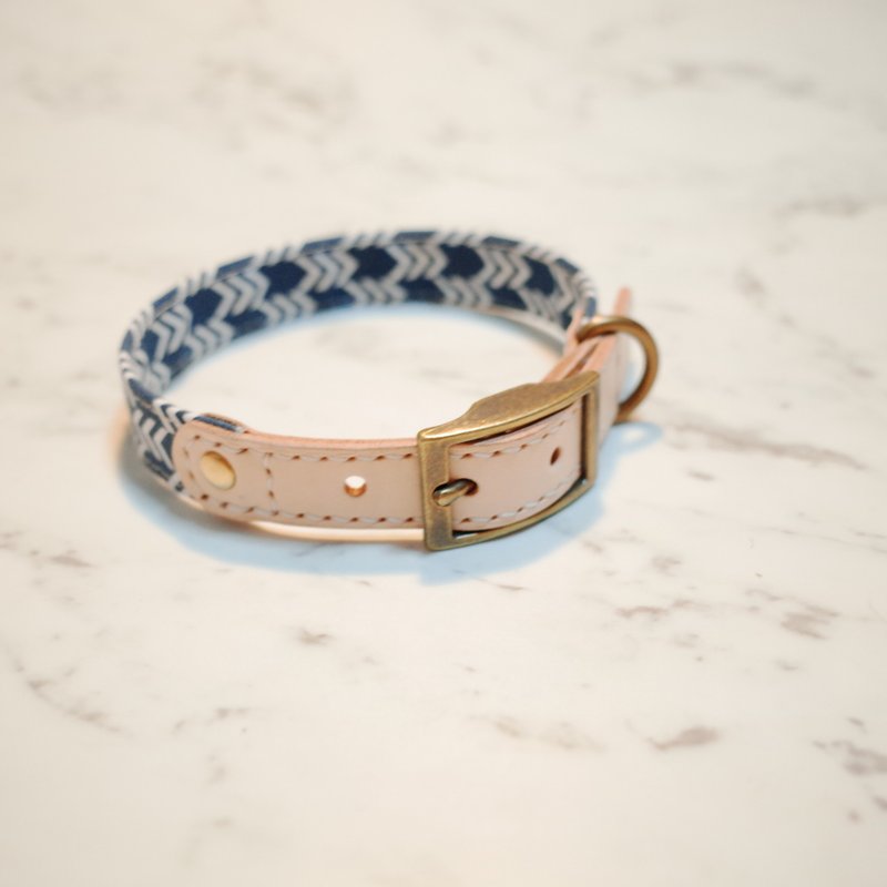Dog collar M size Su blue woven with bells can be purchased with a tag - ปลอกคอ - ผ้าฝ้าย/ผ้าลินิน 
