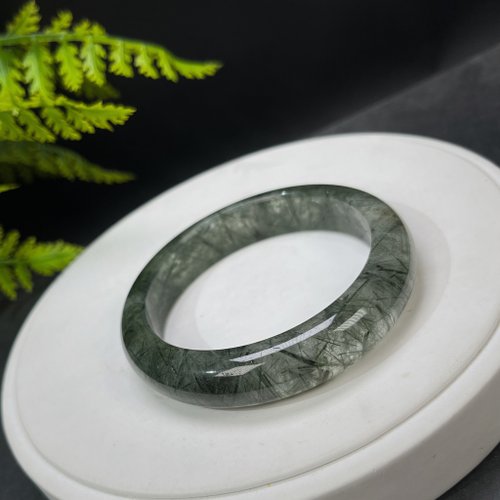 WANZAMGOK 福利款 綠發晶手鐲 58MM 冰潤透感綠色發絲水晶手環 清新自然財富