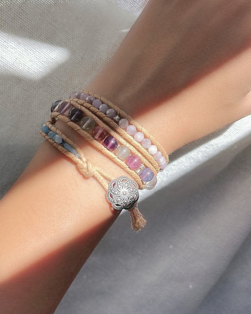 Natural stone woven bracelet. Like a phantom unicorn. Aquamarine Stone Kunzite - Bracelets - Gemstone Pink