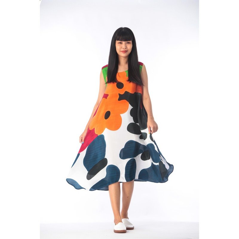 Dress Hand Paint Soft Cotton Silk for Yoga Vacation Holidays - 洋裝/連身裙 - 棉．麻 橘色