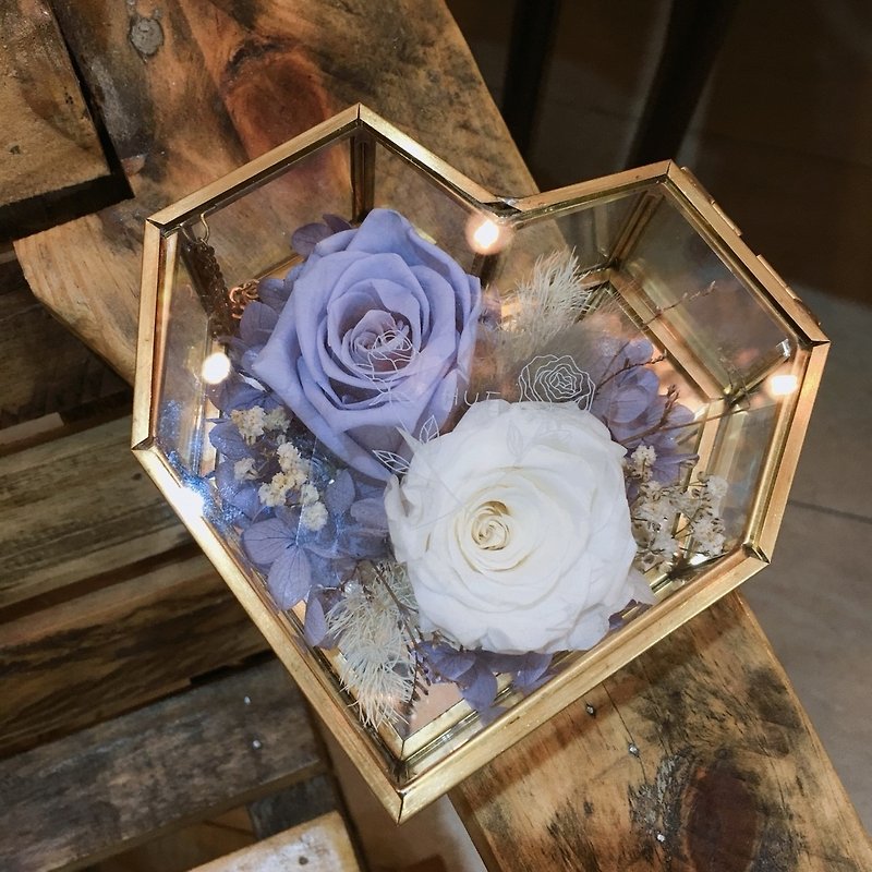 Love glass eternal flower box [Zi want to see you] - eternal flower / dry flower / birthday flower ceremony - Dried Flowers & Bouquets - Plants & Flowers Blue