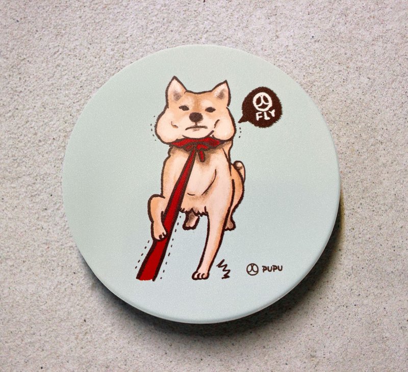 Chai Chai Pulling Rope-I'm Not Going-Original Illustration-MIT Yingge-UV Direct Injection-Ceramic Absorbent Coaster Wenchuang Shiba Inu - ที่รองแก้ว - กระดาษ 