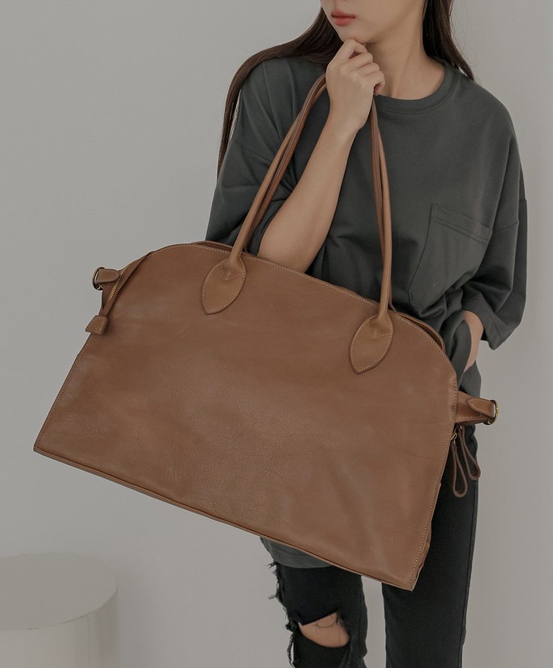 supportingrole simple large leather portable shoulder side tote bag side backpack coffee - Handbags & Totes - Genuine Leather Brown