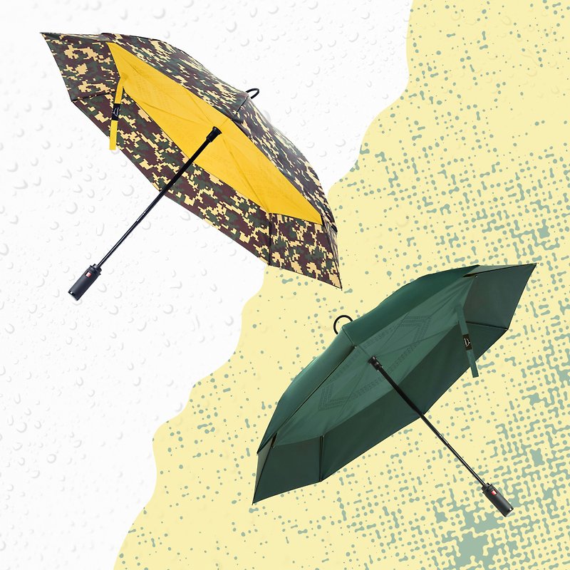 新色全新上市【迷彩黃&軍綠雙入組】快速收傘 反向聚水 抗風防潑 - 雨傘/雨衣 - 防水材質 綠色