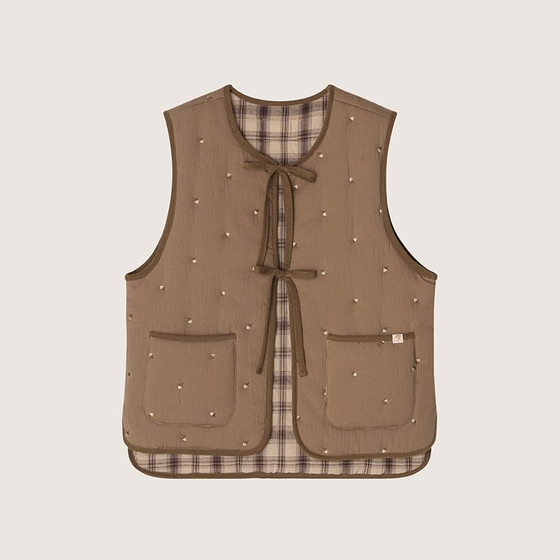 Adult Acorn Quilted Vest - เสื้อแจ็คเก็ต - ผ้าฝ้าย/ผ้าลินิน สีนำ้ตาล