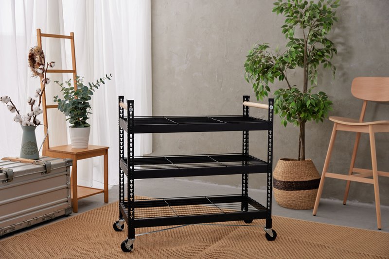 Made in Taiwan/Umi/angle steel/cart/three-layer cart angle steel frame 1836 three-layer medium-sized mesh - Other Furniture - Other Materials Black