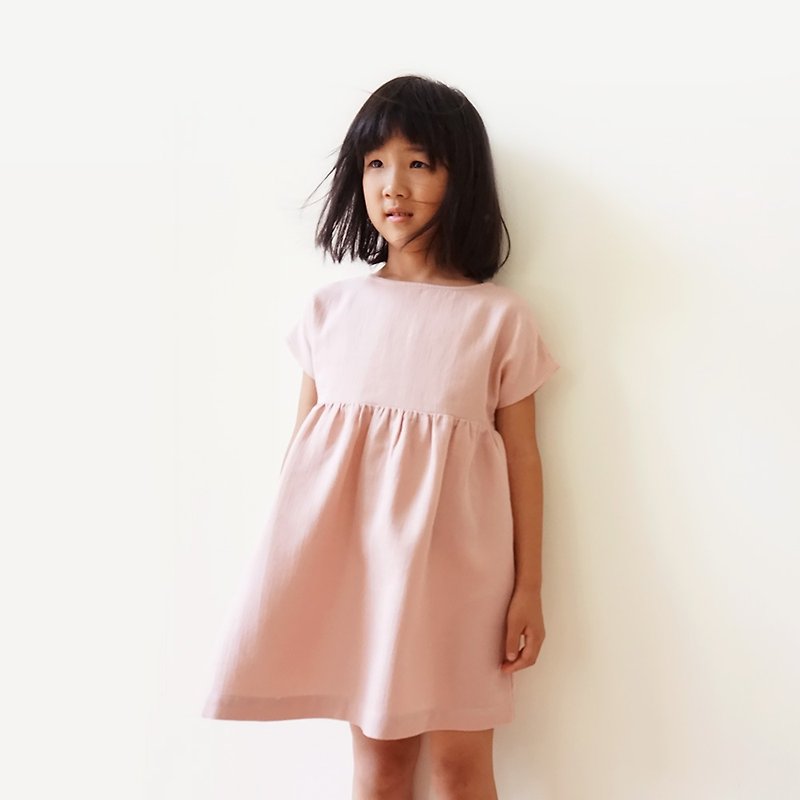 Organic cotton gauze girls dress-pink - ชุดเด็ก - ผ้าฝ้าย/ผ้าลินิน สึชมพู