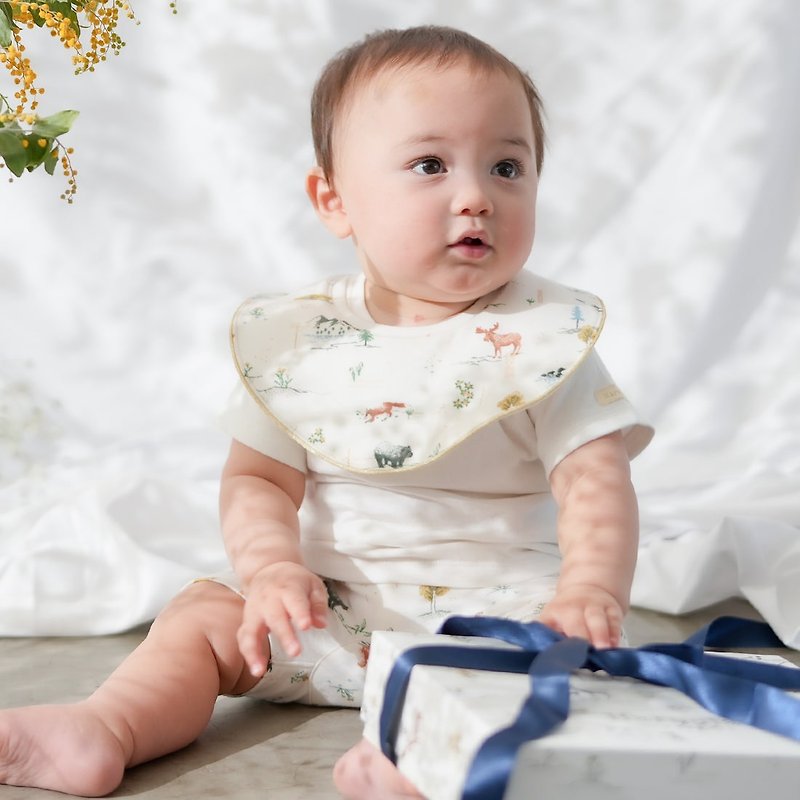 可繡字 日本Haruulala【男寶圍兜+上衣+褲子】5個月-1歲  有機棉 - 出産祝い用贈物 - コットン・麻 
