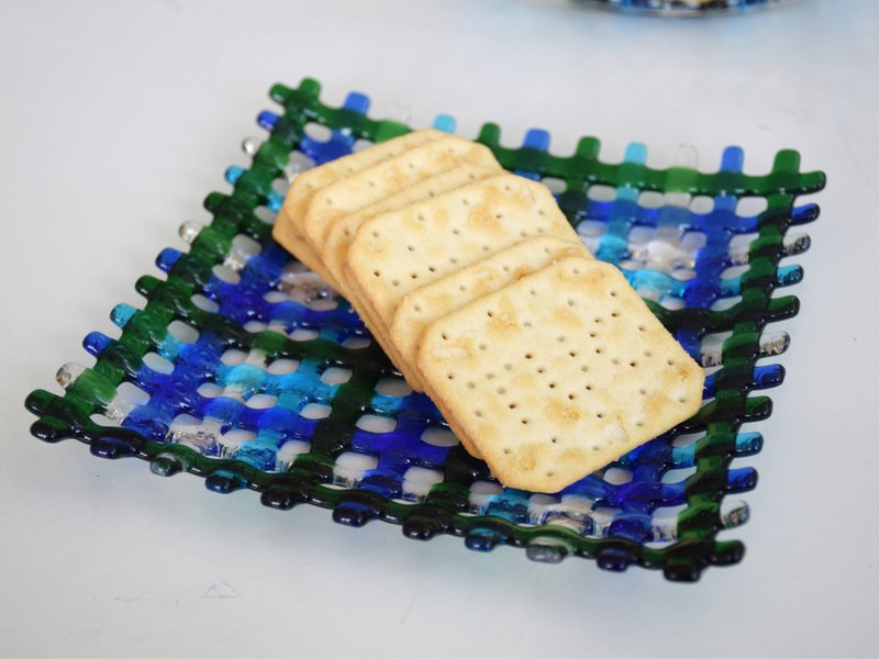 Dessert wicker plates - Fused glass art - 盤子/餐盤/盤架 - 玻璃 藍色