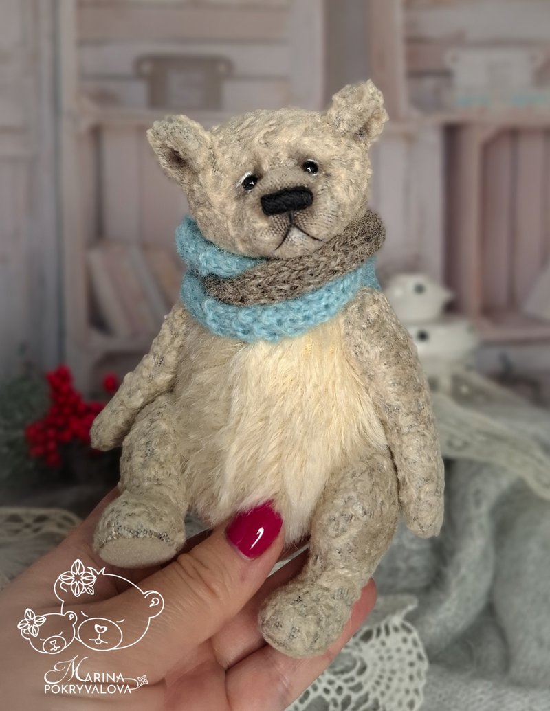 Grey teddy bear OOak teddy bear Handmade toy - 玩偶/公仔 - 其他材質 灰色