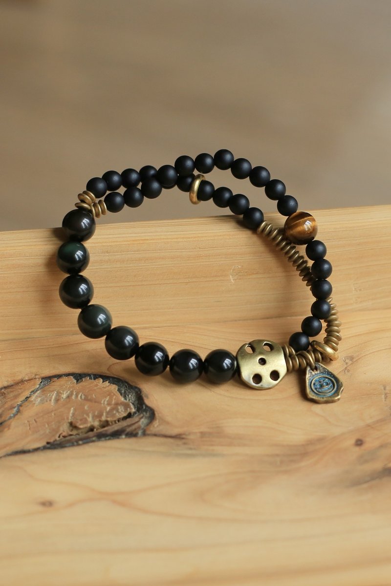 No.8-Original & Black Gold | Yellow Stone Stone Black Agate Obsidian Bronze| Versatile Retro Personality - Bracelets - Semi-Precious Stones 