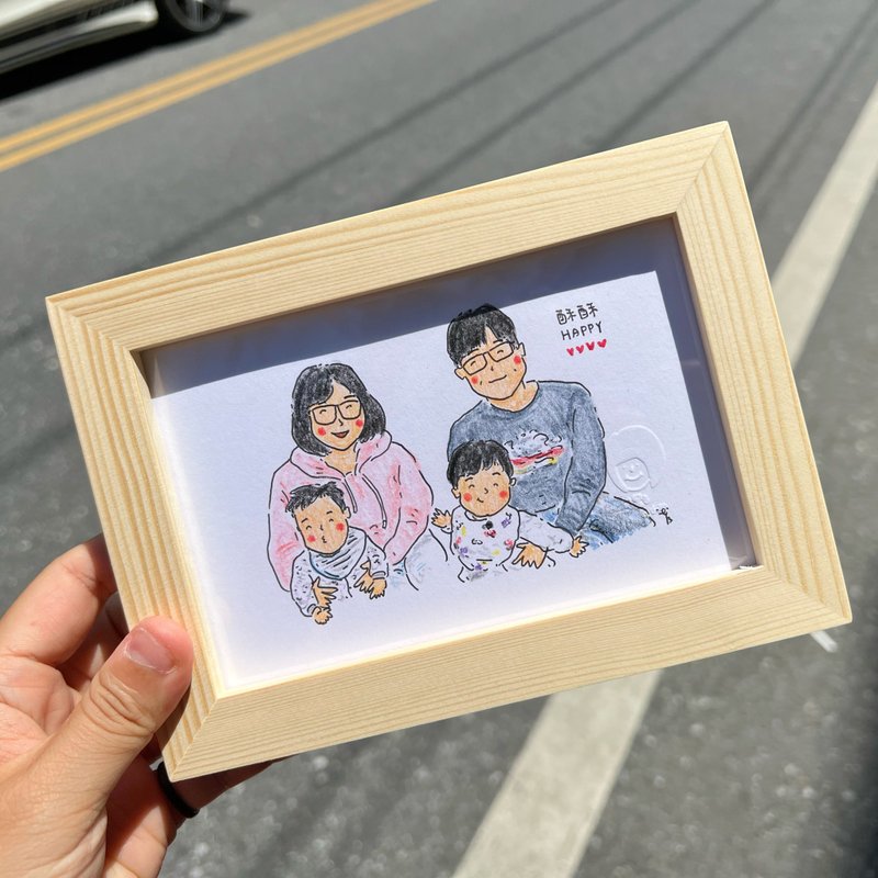 色鉛筆似顏繪 / 4人 / 客製人像畫 - 喜帖 - 紙 多色