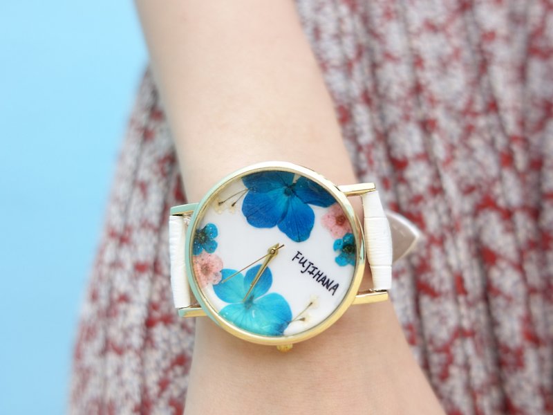賞花手錶 (繡球花) - 女錶 - 植物．花 藍色