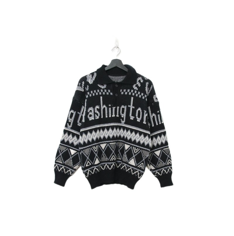 Back to Green-復古毛衣 黑白交織 英文字ws-40 vintage sweater - 男毛衣/針織衫 - 棉．麻 