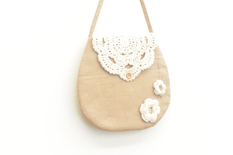 Lace Handbag - Cocoa - กระเป๋าถือ - ผ้าฝ้าย/ผ้าลินิน สีนำ้ตาล