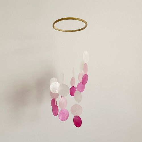 HO’ USE PRE-MADE | Italian Xylophone_Pink Circle | Shell Wind Chime Mobile | #0-328
