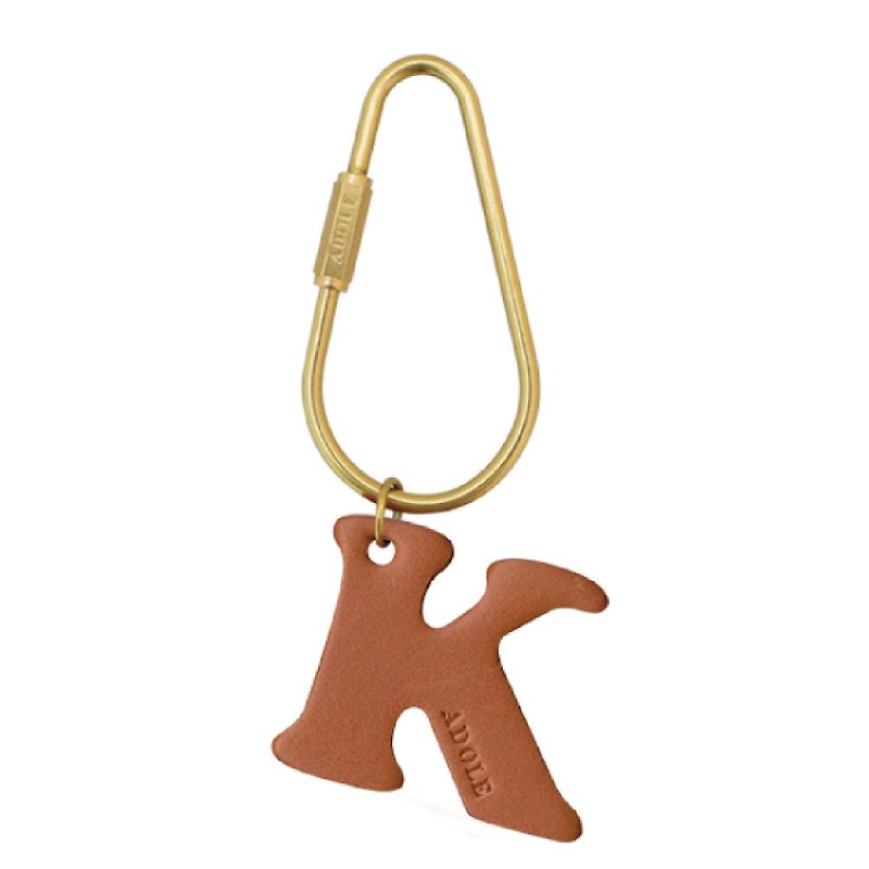 真皮字母黃銅鑰匙圈/水滴型(字母任選) - 鑰匙圈/鑰匙包 - 真皮 橘色