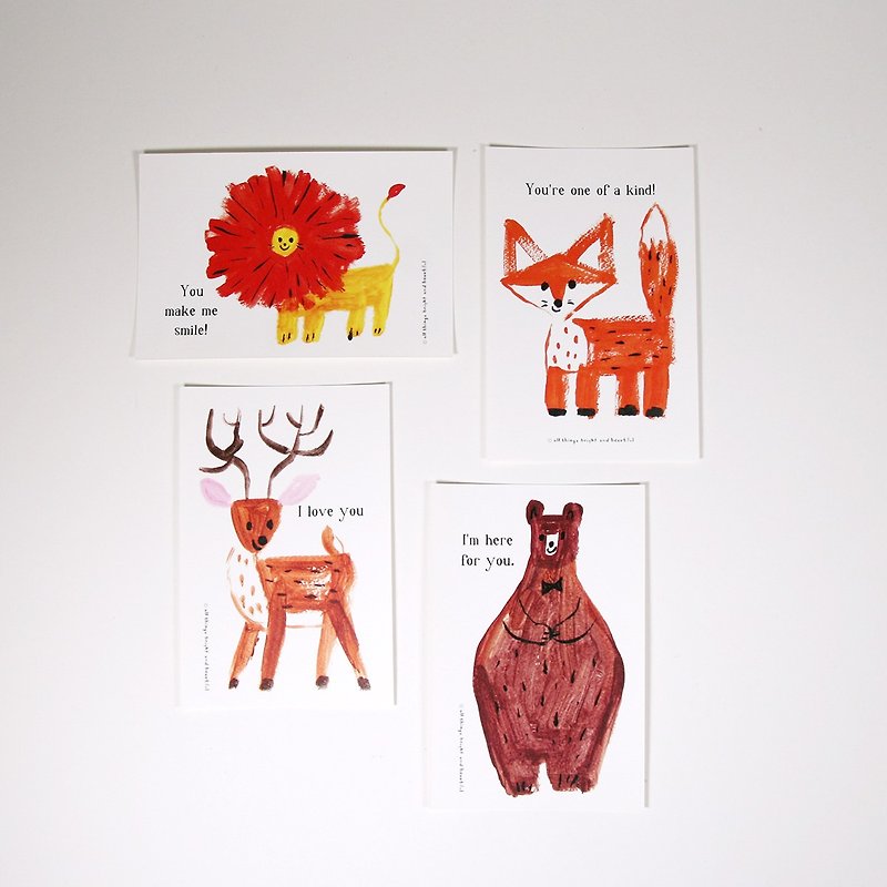 溫暖動物系列明信片 - 心意卡/卡片 - 紙 多色