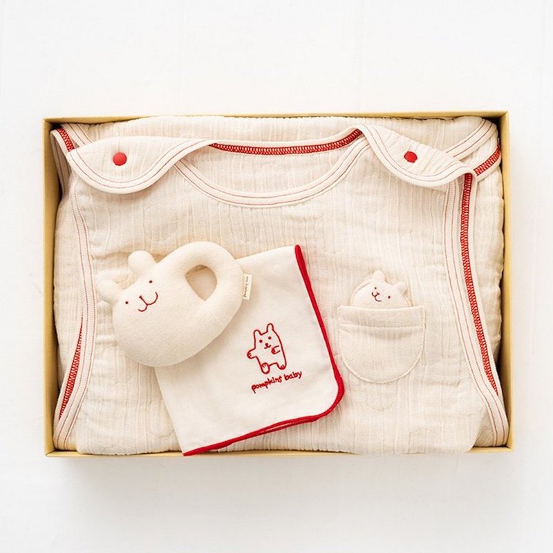 [NEW ARRIVAL!!] Gift set SP-1 100% organic cotton sleeper, rattle, handkerchief 3-piece set Rabbit, bear Made in Japan - Baby Gift Sets - Cotton & Hemp White