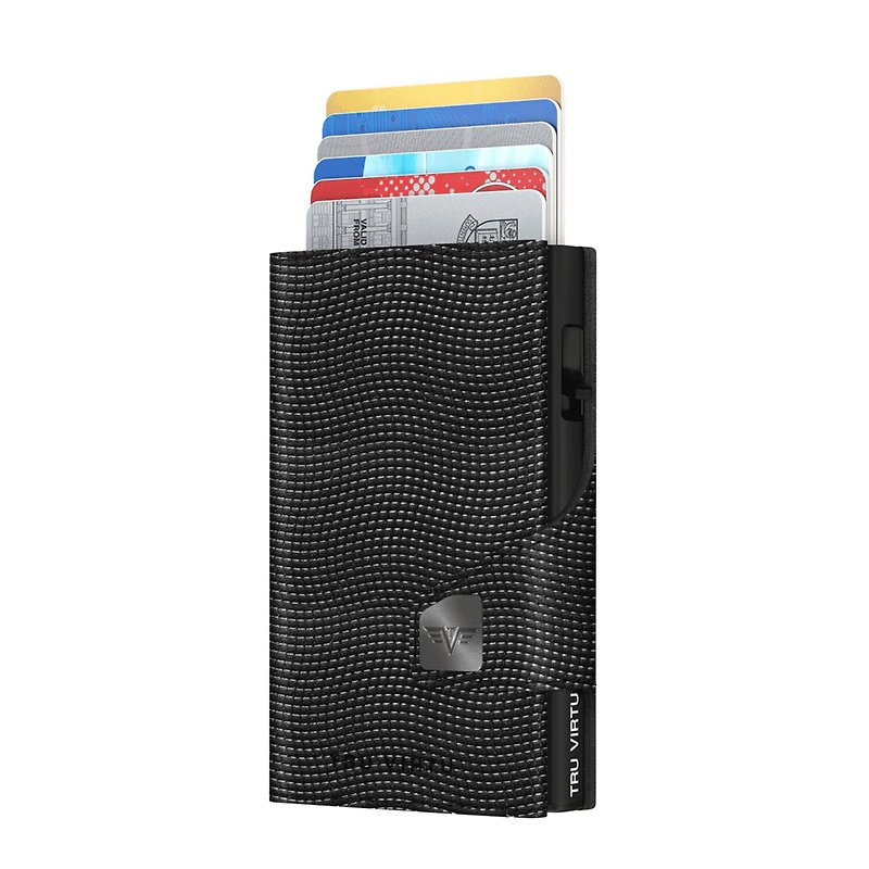 TRU VIRTU - Leather Wallet Click & Slide Coin Pocket Lizard Black - กระเป๋าสตางค์ - หนังแท้ สีดำ