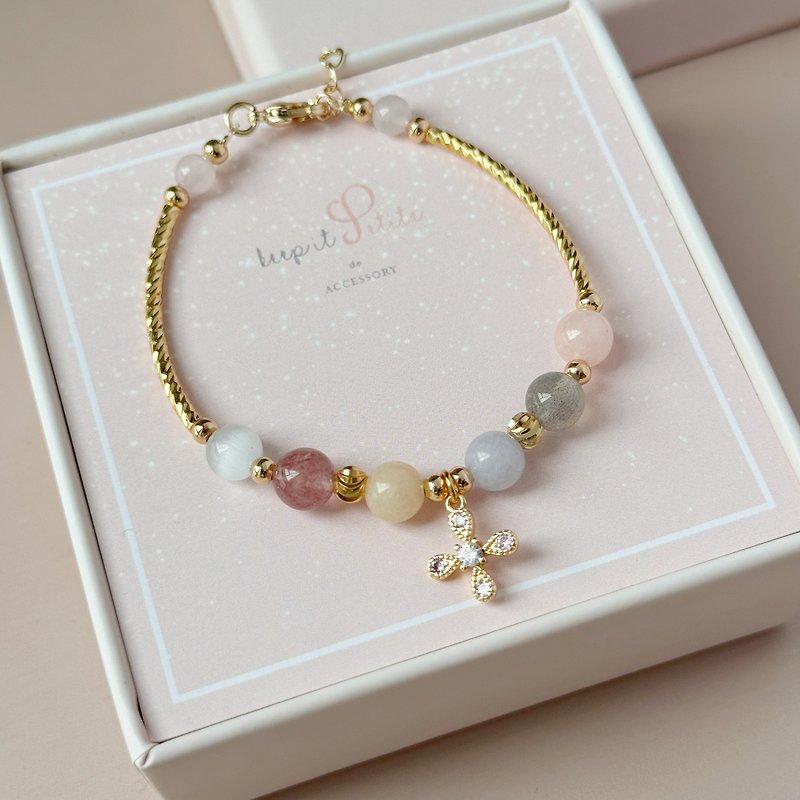 Love Popularity Stone Strawberry Crystal Labradorite Cat's Eye Rose Quartz Natural Stone Bracelet - Necklaces - Crystal Pink