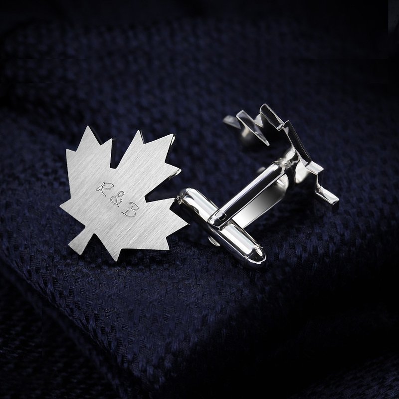 Leaf Cufflinks personalized, Engraved Cufflinks for groom, Canada Cufflinks - กระดุมข้อมือ - เงินแท้ สีเงิน