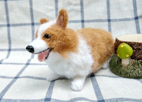 ウールフェルトペット再現シミュレーション犬-コーギー植毛（腹臥位