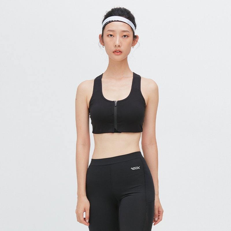 前拉鍊式速乾運動內衣(女)-隧海黑 - 背心/無袖上衣 - 聚酯纖維 黑色