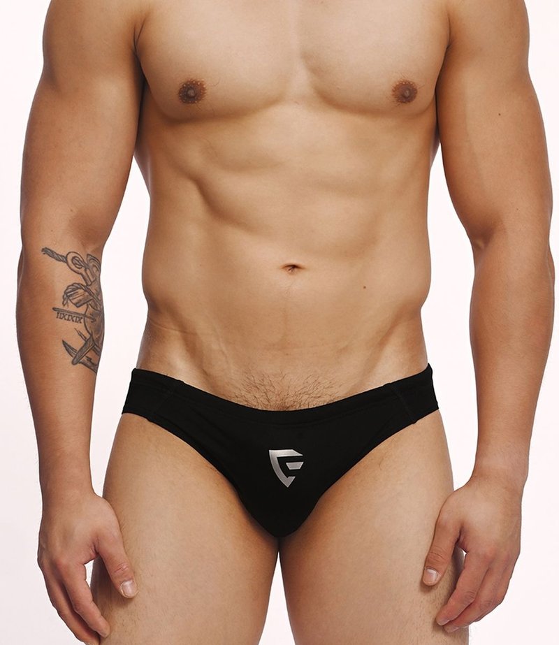 (2 color)Swimmer Boy SWIM Brief - Black - Men's Swimwear - Nylon Black