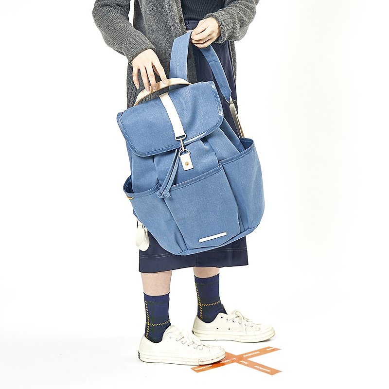 Park Series-15-inch Dual-use Backpack (Portable/Back)-Indigo-RBP700IB - กระเป๋าเป้สะพายหลัง - ผ้าฝ้าย/ผ้าลินิน สีน้ำเงิน