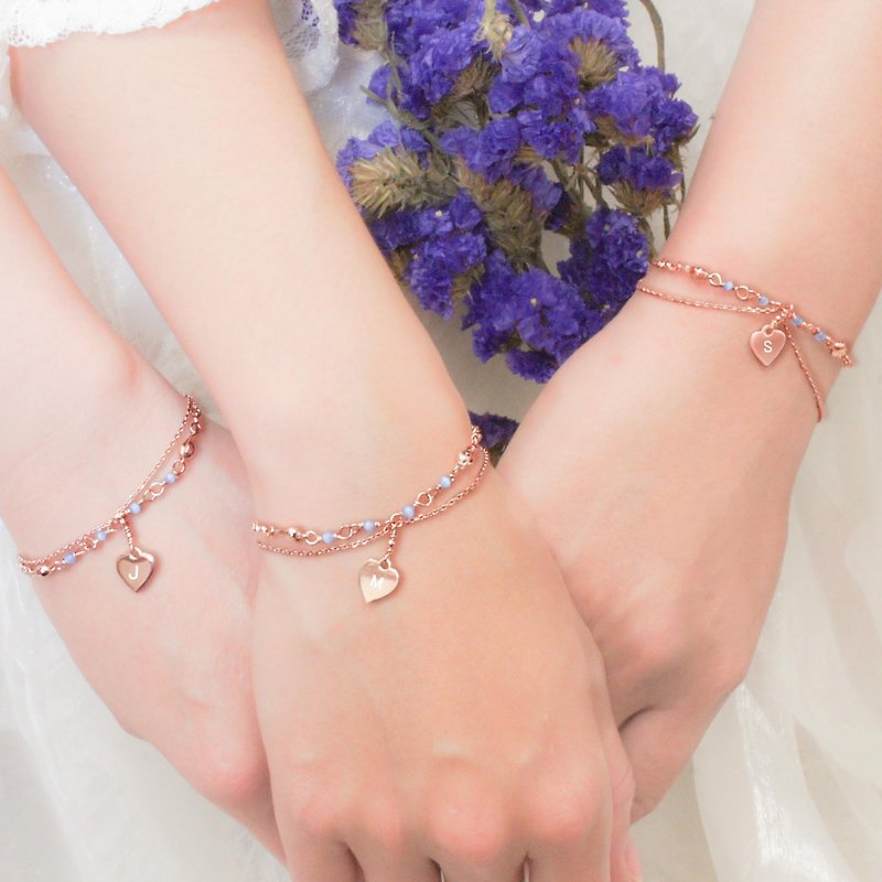 4 enrolled girlfriends bracelet*drip rose Stone love*Goody Bag*lettering blessing*bridesmaid gift - Bracelets - Gemstone Pink