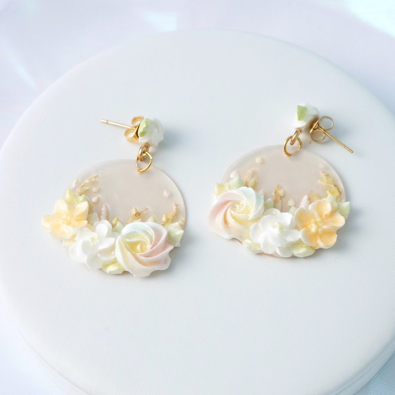 Earrings/Clip on =The Crescent - Garden of Dream= Customizable - Earrings & Clip-ons - Clay Orange