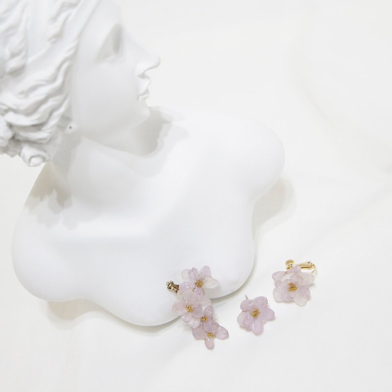 Immortal Flower Jewelry|Japanese Resin|Earbone Clip Earpin Clip-On Clip_Flower Women - Earrings & Clip-ons - Resin Purple
